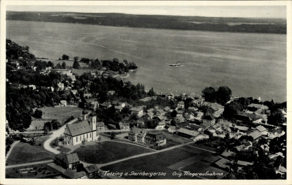 Postcard Tutzing on Lake Starnberg Upper Bavaria, aerial photograph