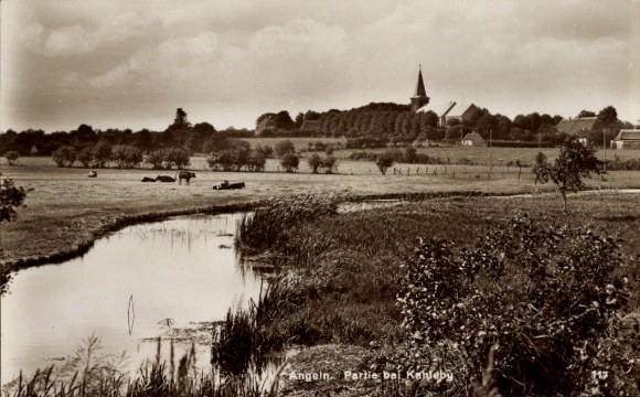 Ak Kahleby Schaalby an der Schlei, Flussblick, Kirche