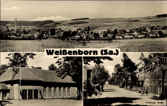 Postcard Weißenborn Erzgebirge, general view, culture house, Freiberger Straße