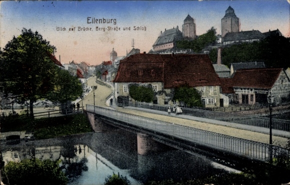 Ak Eilenburg an der Mulde, Brücke, Berg-Straße, Schloss