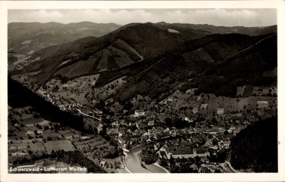 Postcard Wolfach in the Black Forest, aerial photograph