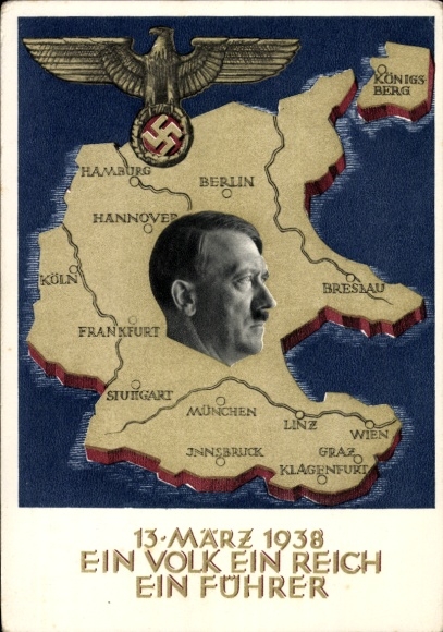 Postal stationery Postcard Klein, One People, One Reich, One Führer, Anschluss of Austria 1938, Greater Germany
