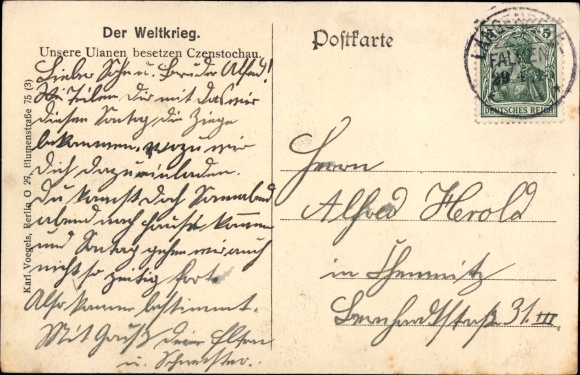 Postcard Częstochowa Tschenstochau Schlesien, Occupy our Uhlans