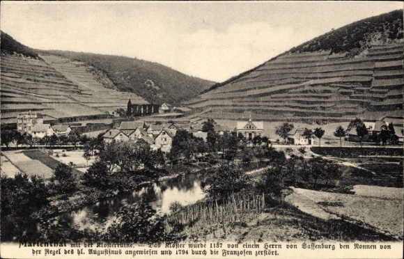 Postcard Marienthal in the Rheingau Geisenheim am Rhein Hesse, landscape with vineyards, river, ruin, Hä