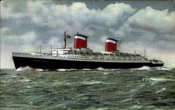 Postcard passenger steamer SS United States, United States Lines, USL