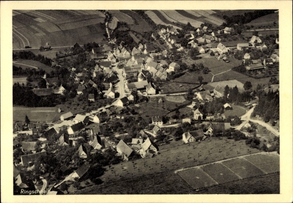 Postcard Ringschnait Biberach an der Riß Upper Swabia Württemberg, aerial photograph of a village, agricultural