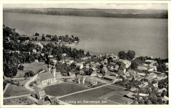 Postcard Tutzing on Lake Starnberg, Upper Bavaria, aerial photograph