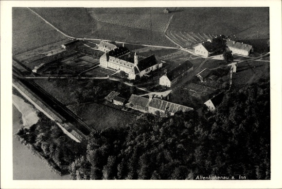 Postcard Altenhohenau Griesstätt in Upper Bavaria, brewery, restaurant, aerial photograph