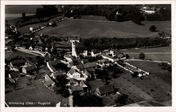 Postcard Winhöring in Upper Bavaria, aerial view of rural surroundings, houses, windmill