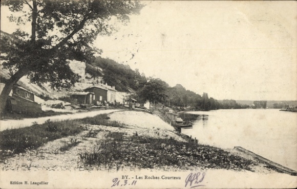 KP Les Roches Loir et Cher, piękny krajobraz, rzeka, drzewa, budynki, z 1911 r