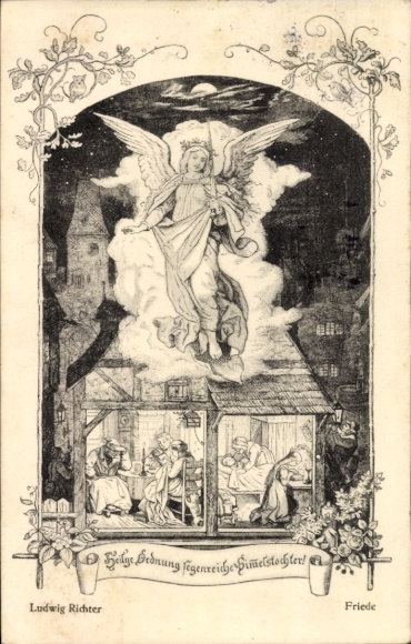 Künstler Ak Richter, L., Frieden, Engel, Wohnhaus, Familie