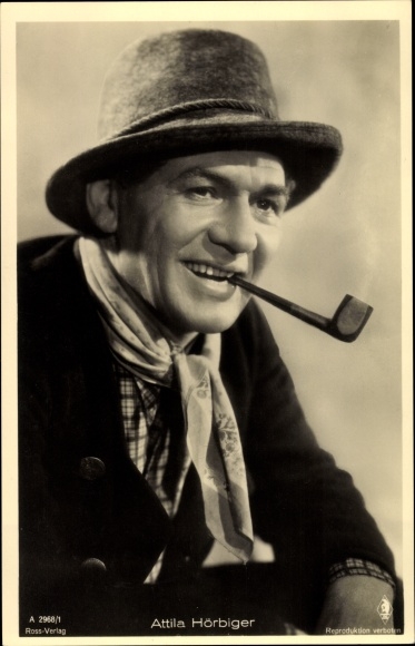 Ak Schauspieler Attila Hörbiger, Portrait mit Hut und Pfeife, Ross Verlag Nr. A 2968/1