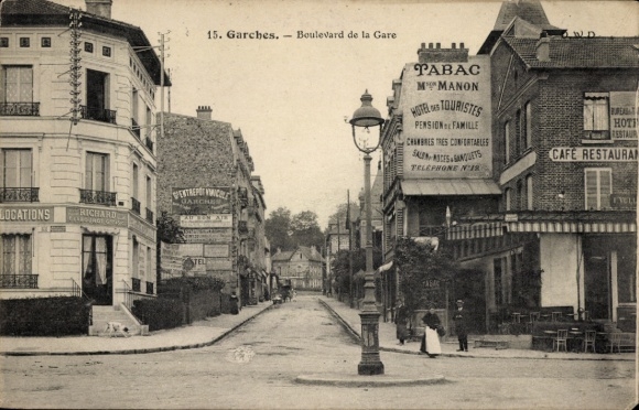 Postcard Garches Hauts de Seine, Boulevard de la Gare, Cafe Restaurant, Tobacco Shop