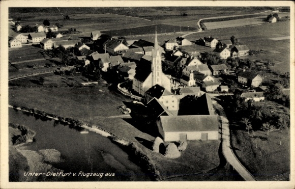 Postcard Unterdietfurt Lower Bavaria, aerial photograph