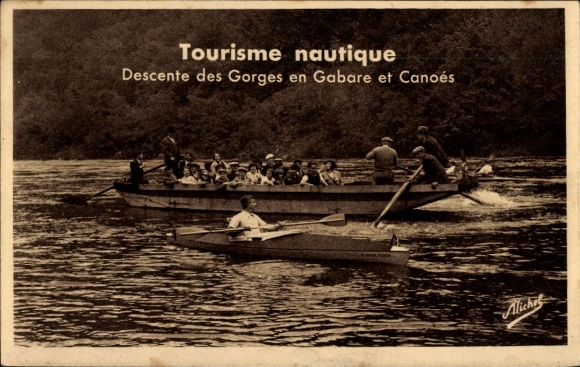 Postcard Spontour Corrèze, Descente des Gorges en Gabare et Canoes