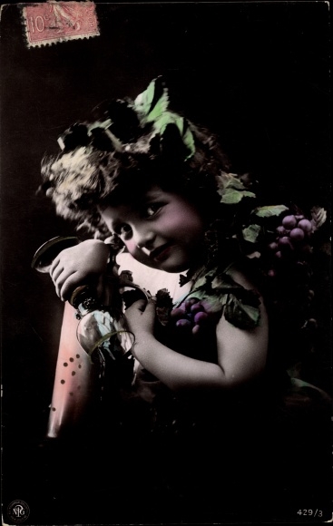 Postcard child, portrait with wine glass, grapevines, NPG 429/3
