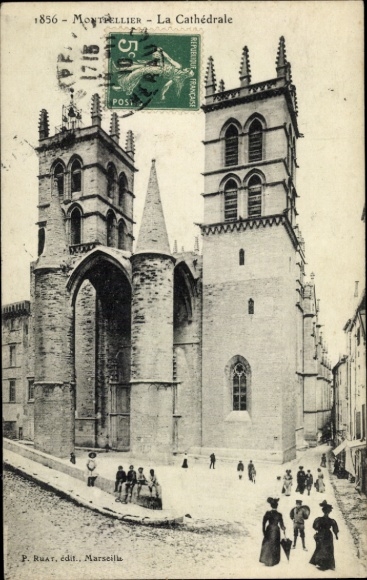 PC Montpellier Hérault, La Cathédrale, 1856, two towers, architecture,