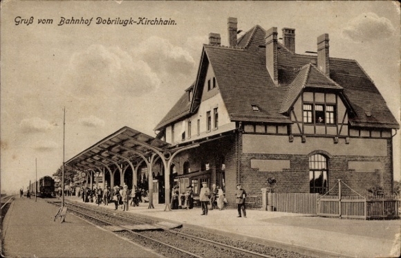 Postcard Dobrilugk Doberlug Kirchhain in Brandenburg, train station, track view