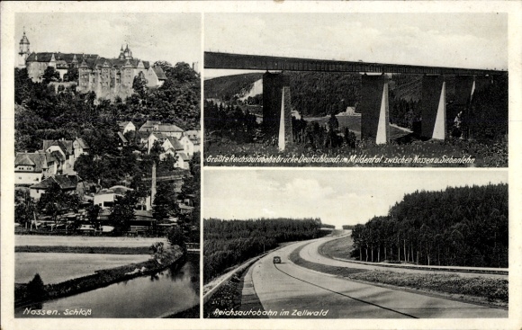 Postcard Nossen in Saxony, Castle Reichsautobahn, Muldental, nature views