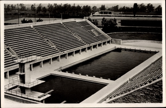PC Berlin Charlottenburg Westend, Reichssportfeld, view from Deutsche Kampfbahn to the swimming stadium