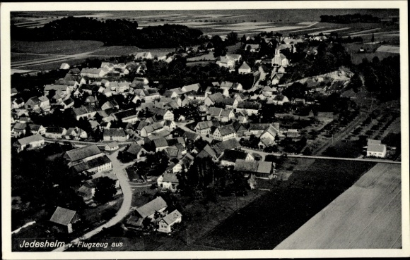 Postcard Jedesheim Illertissen in Swabia, aerial view of a small village, many houses, fields