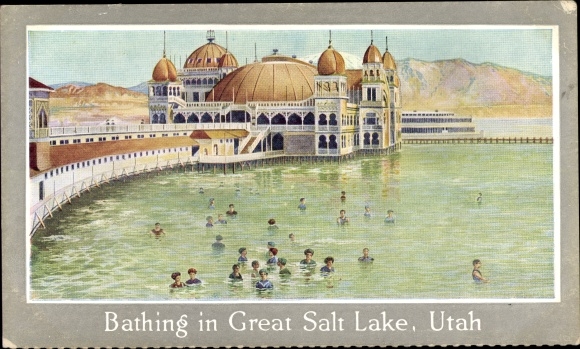 Kunstenaar Ansichtkaart Salt Lake City Utah USA, zwemmend in het Great Salt Lake