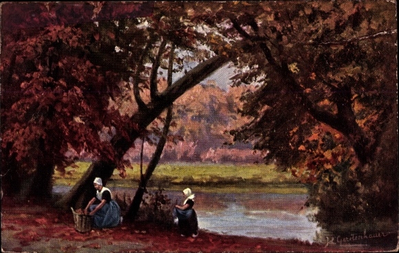 Artist PC Gerstenhauer, Johann Georg, Dutch motif, autumn, women in costume