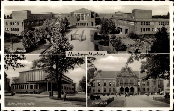 Ak Hamburg Harburg, Stadthalle, Schwimmhalle, Rathaus