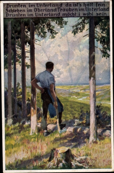 Lied Künstler Ak Hey, Paul, Volksliederkarte Nr. 60, Drunten im Unterland, Holzhacker