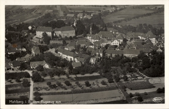 Postcard Völkersbach Malsch in Baden, Mahlberg, aerial photograph