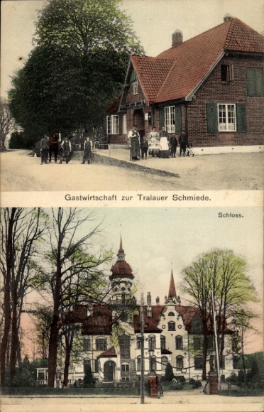 Postcard Travenbrück near Bad Oldesloe, Tralau Castle, Tralau Blacksmith Inn