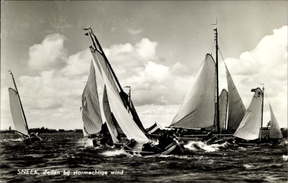 Postcard Sneek, lines with stormy wind, sailing