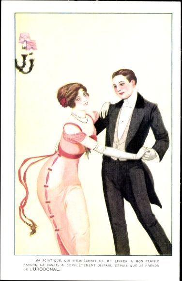 Postcard dance couple, advertising, urodonal