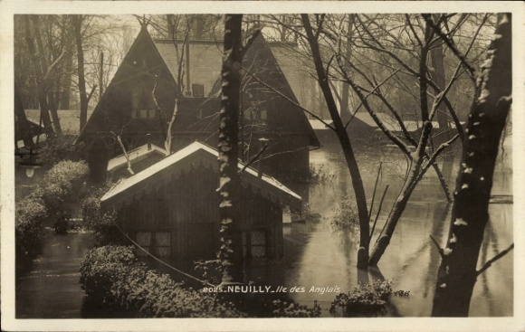 CPA Neuilly sur Seine, Ile des Anglais, Inondation