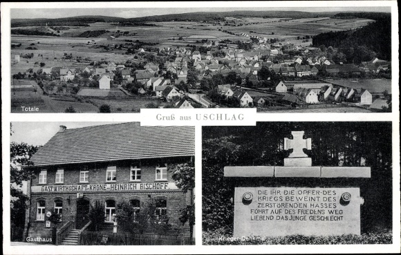 PC Uschlag Staufenberg in Lower Saxony, Inn Zur Krone, owner Otto Beumler, war memorial