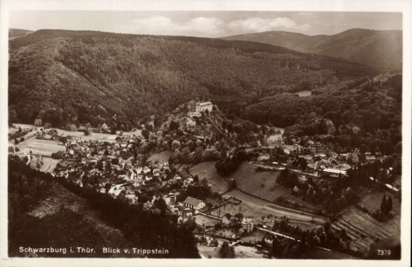 Postcard Schwarzburg in Thuringia, view from the Trippstein