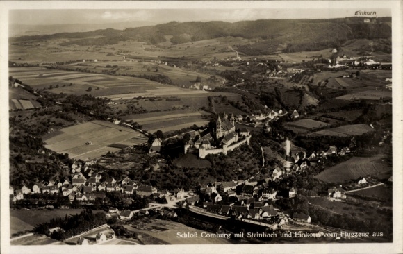Postcard Hessental Schwäbisch Hall in Württemberg, Einkorn, Comburg Castle, aerial photograph