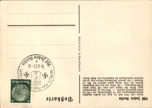 Coat of arms Postcard Berlin, 700th anniversary, city coat of arms since 1253 to 1937, Berlin bear