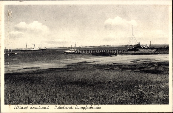 Postcard Elbinsel Krautsand Drochtersen in the district of Stade, Buhrfeinds Steamerbrücke