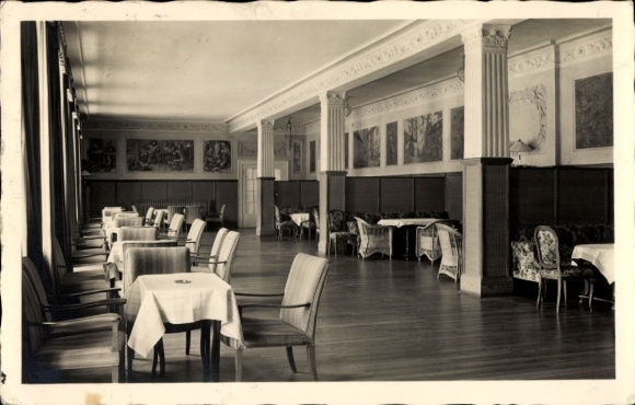 Postcard Krün Bavaria, Elmau Castle, interior view of the tea room