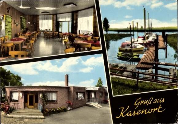 Ak Kasenort Wilster in Sleeswijk-Holstein, restaurant Zur Schleuse, boten