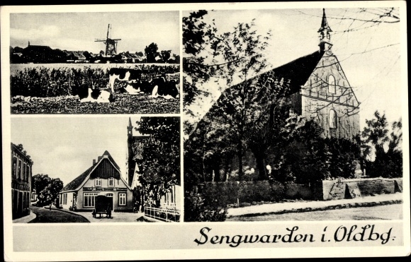 PC Sengwarden Wilhelmshaven in Lower Saxony, church, windmill, local section, cattle