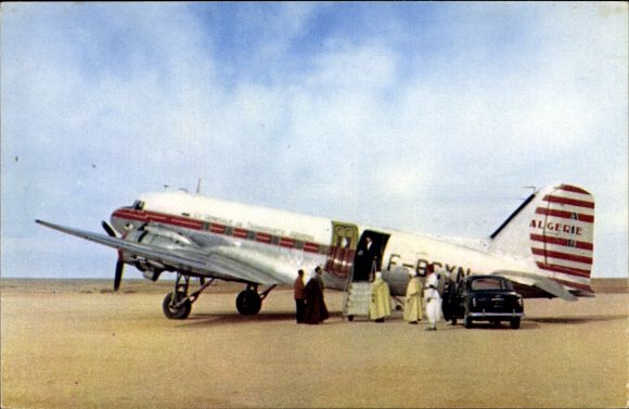 Postcard Algerian passenger plane, Douglas DC 3
