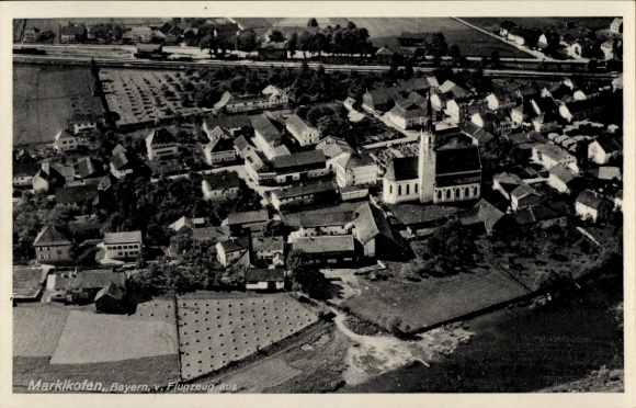 Postcard Marklkofen Lower Bavaria, aerial photograph