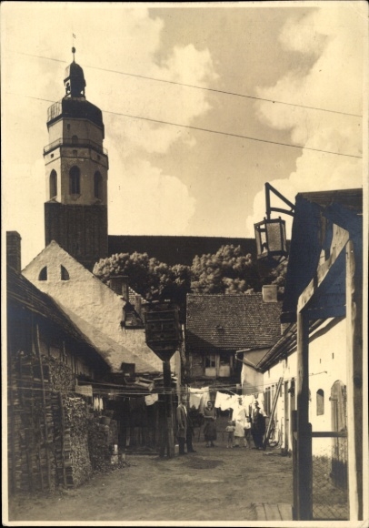 foto Ak Calau in Neder-Lausitz, uitzicht op het dorp met kerk