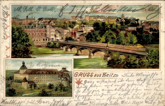 Künstler Litho Dutzauer, M., Zeitz an der Weißen Elster, Schloss Moritzburg, Brücke