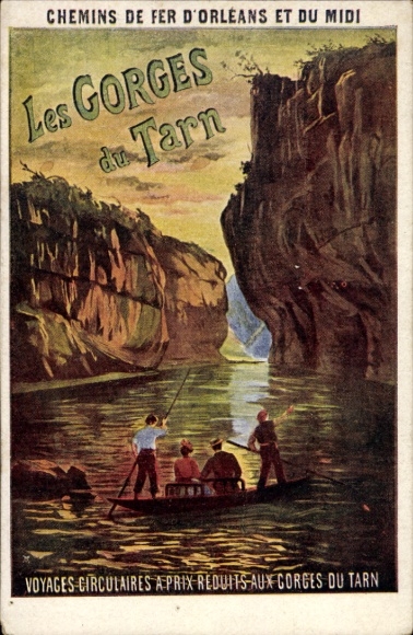 Artist Postcard Gorges du Tarn, advertising French railway Orleans and Midi