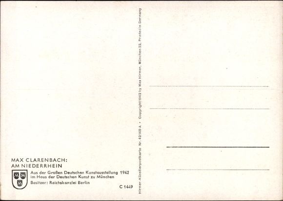 Artist Postcard Clarenbach, On the Lower Rhine, Great German Art Exhibition 1942, HDK C 1449