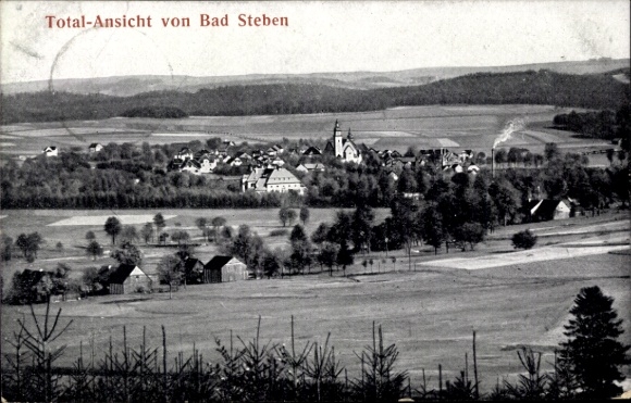 Postcard Bad Steben in the Franconian Forest Bavaria, total view of the town, surroundings