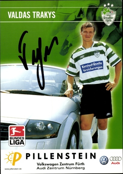 Autograph card footballer Valdas Trakys, SpVgg Greuther Fürth, autograph